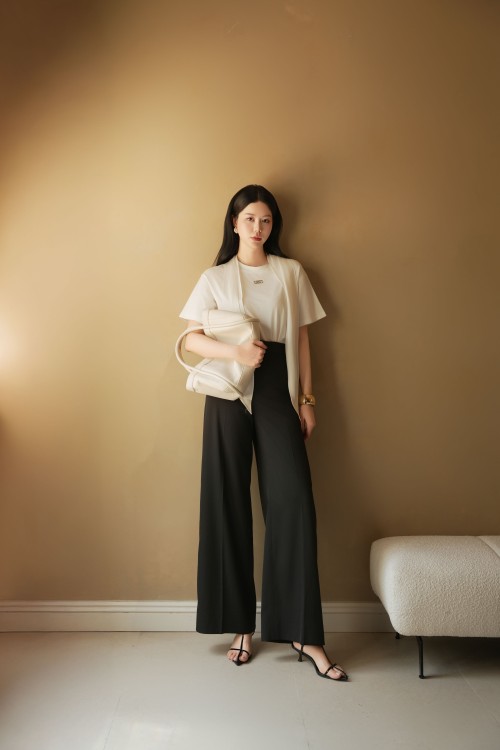 Sixdo Black Silk Loose Pants